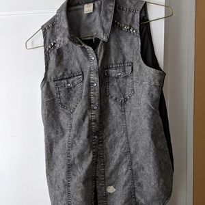 Gray denim button-up vest